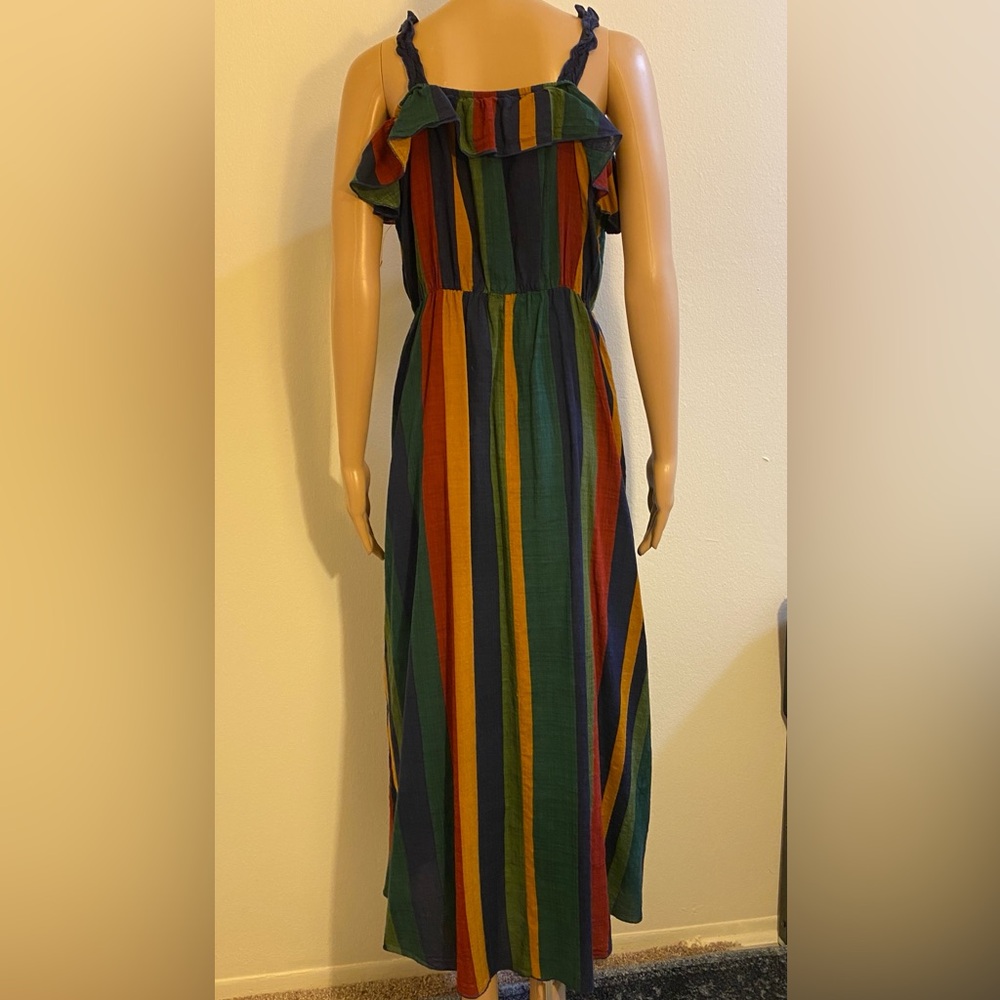 SHEIN Colorful Blue, Green, Cranberry, Yellow Striped Sleeveless Summer Dress - Picture 2 of 3